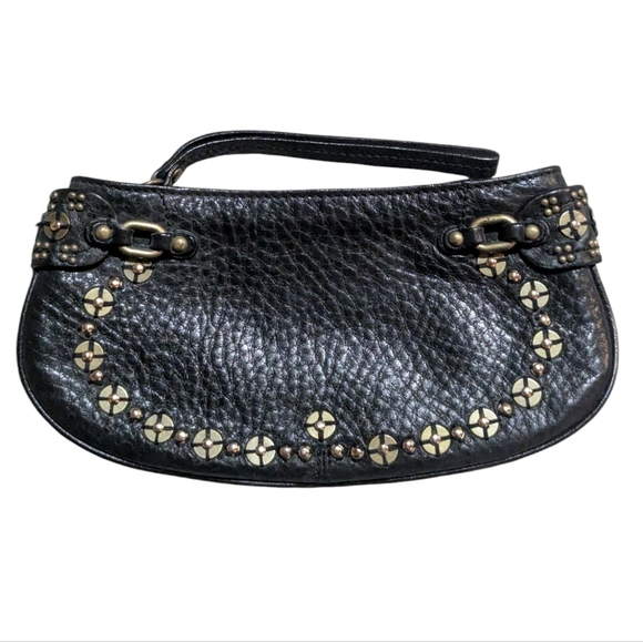 Cole Haan Black Leather Wristlet with Bronze Accents Grunge Streetwear Neutral - Picture 1 of 7